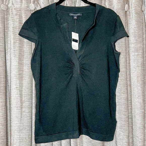 NWT Banana Republic Black Cap Sleeve Split Neck Knit Sleeveless Sweater Medium - Picture 1 of 13
